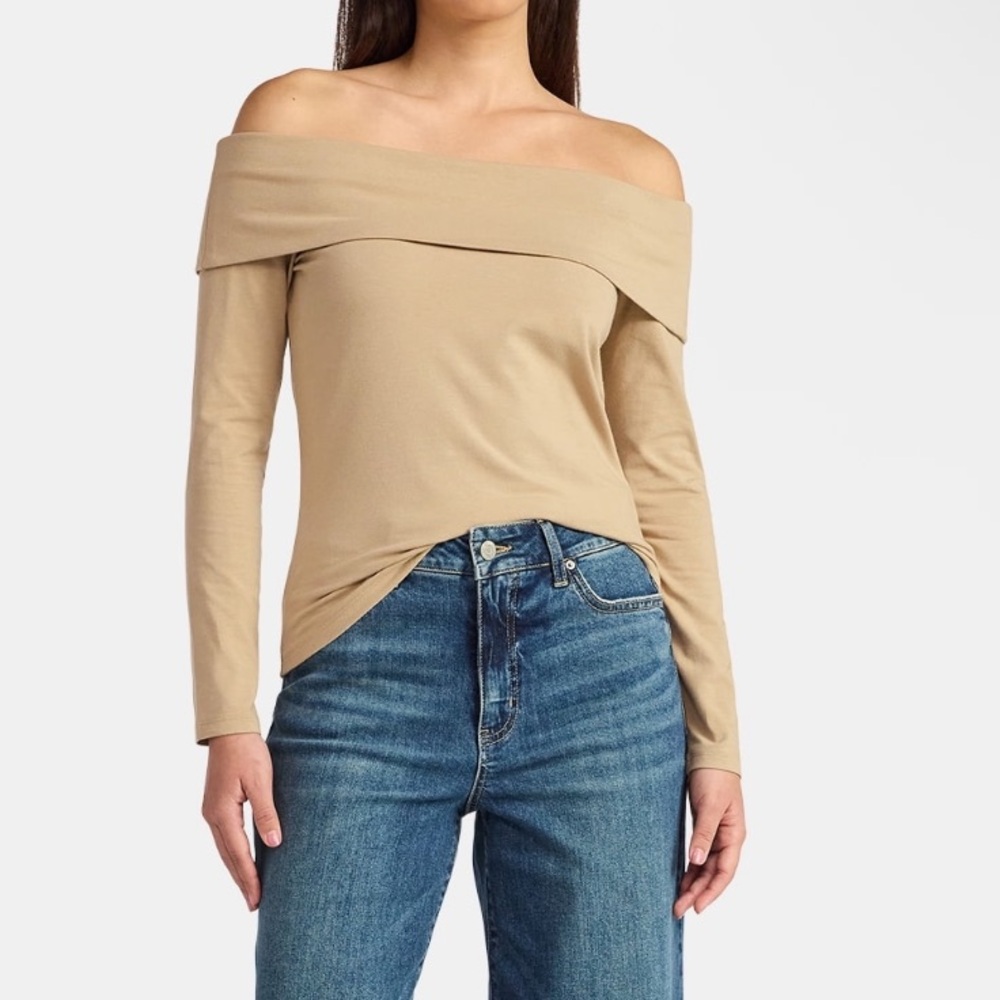 Time and Tru Off-Shoulder Beige Sweater